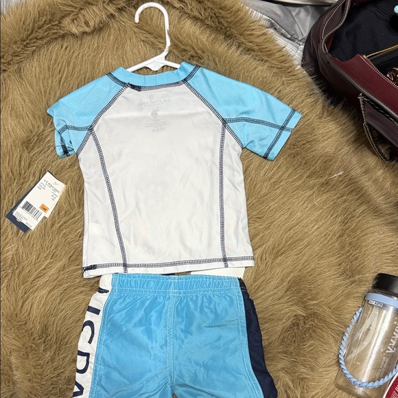 Polo by Ralph Lauren Kids' Aqua and White Rashguard Set - Picture 3 of 4